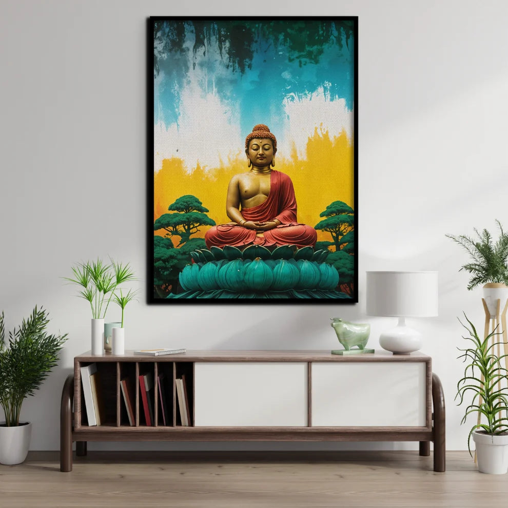 Gautam Buddha Canvas Painting Framed Wall Art