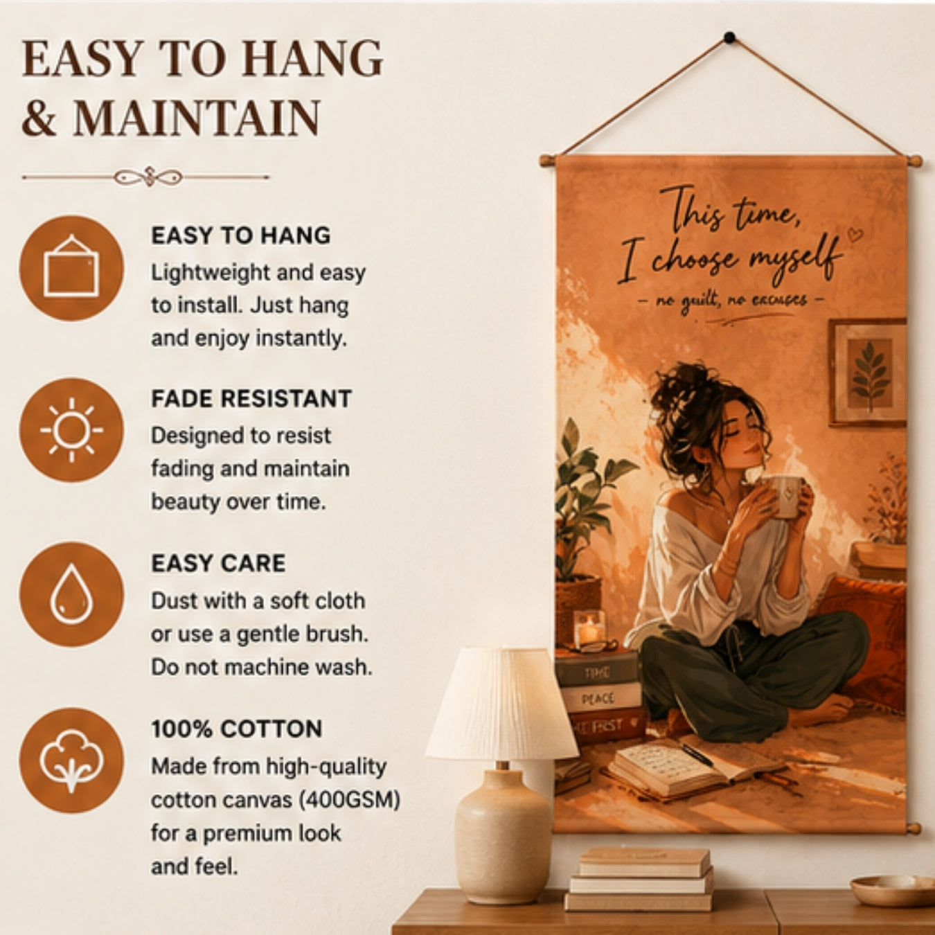 Adorvue Choose Yourself Wall Hanging Tapestry for Bedroom & Living Room | This Time I Aesthetic Hanging Decor | Inspirational Self Love Wall Art for Girls Room, Office & Meditation Space 18x36 Inch