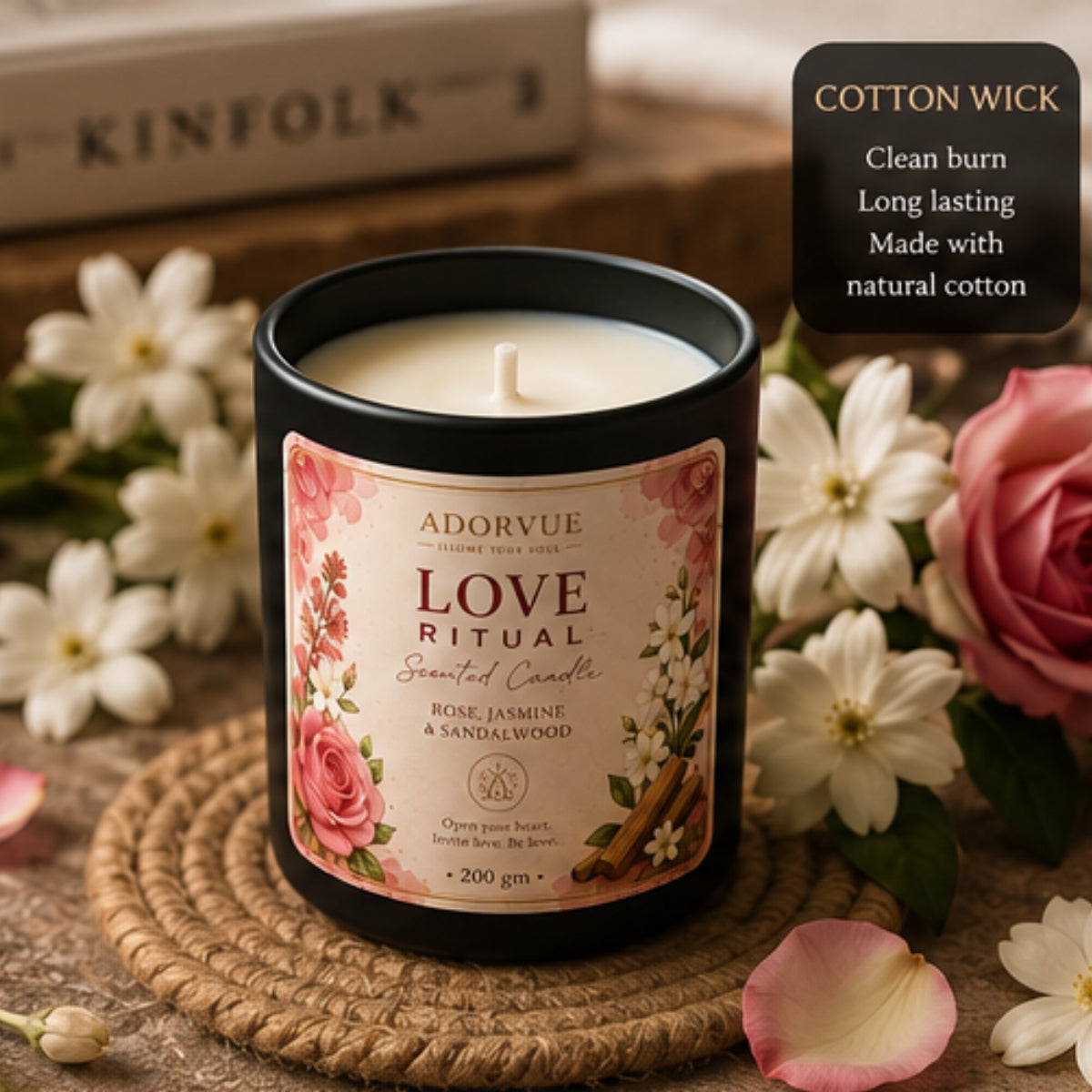 Love Ritual Scented Candle for Home Fragrance | Rose, Jasmine & Sandalwood Soy Wax Candle