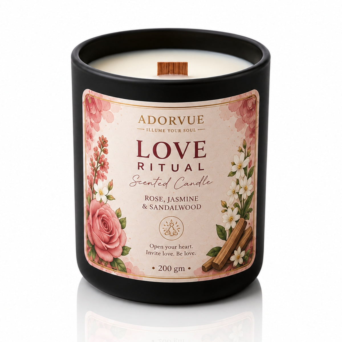 Love Ritual Scented Candle for Home Fragrance | Rose, Jasmine & Sandalwood Soy Wax Candle