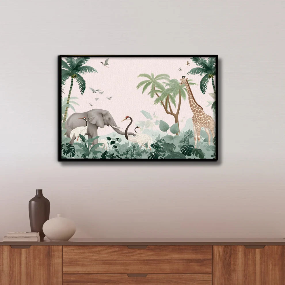 Jungle Whimsy Canvas Painting Framed Wall Art