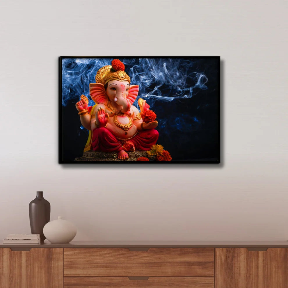Divine Presence Lord Ganesha Canvas Painting Framed Wall Art