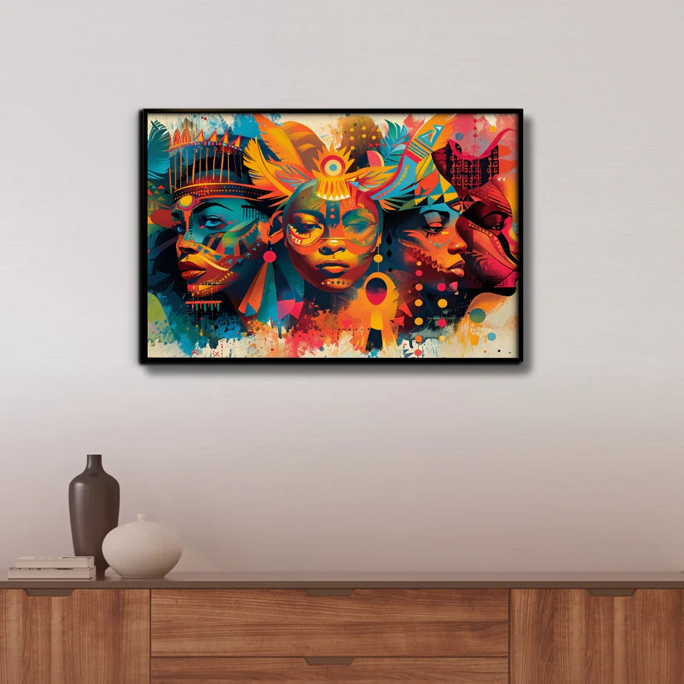Tribal Essence Of Freedom Canvas Painting Framed Wall Art