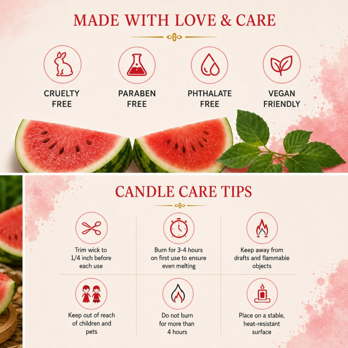Watermelon Scented Candle for Home Decor & Gifting | Soy Wax Aromatherapy Candle