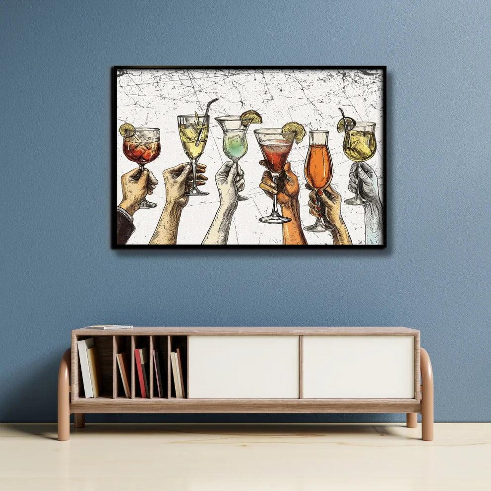 Cheers to Life Canvas Painting Framed Wall Art