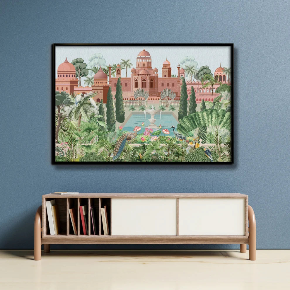 Royal Garden Retreat Canvas Painting Framed Wall Art