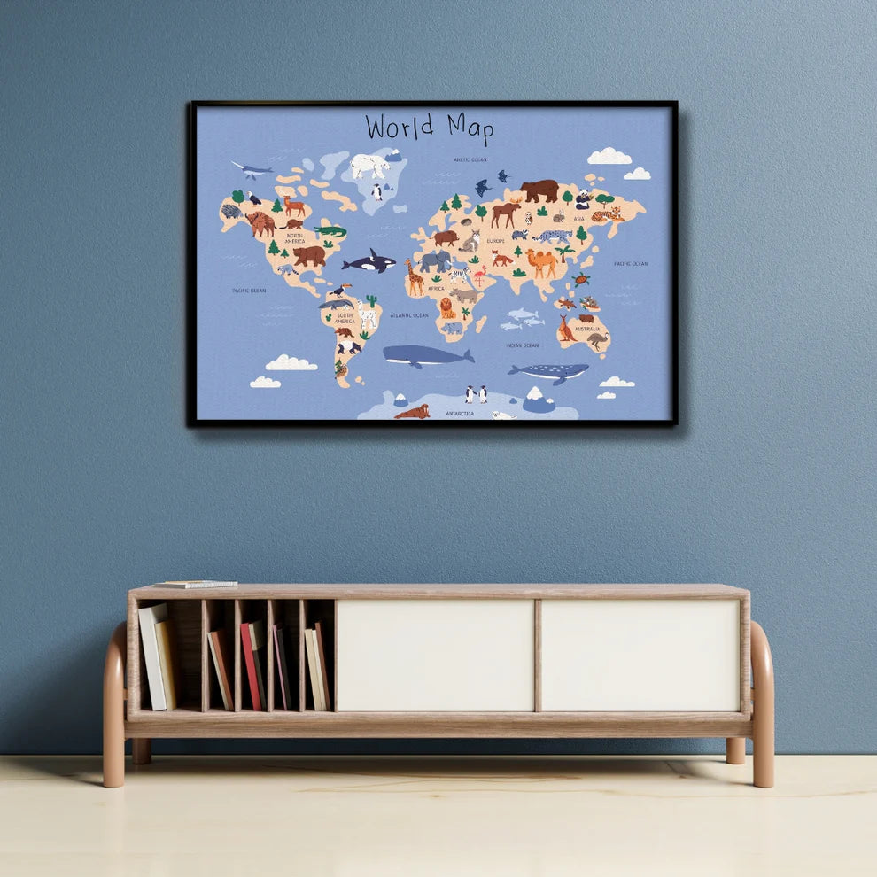 Explorer’s Map Canvas Painting Framed Wall Art