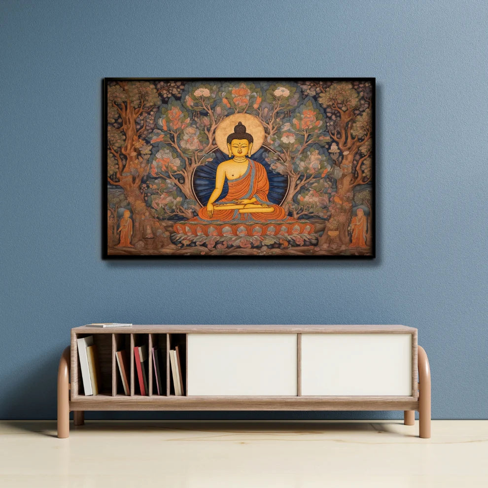 Serene Awakening Buddha Canvas Painting Framed Wall Art