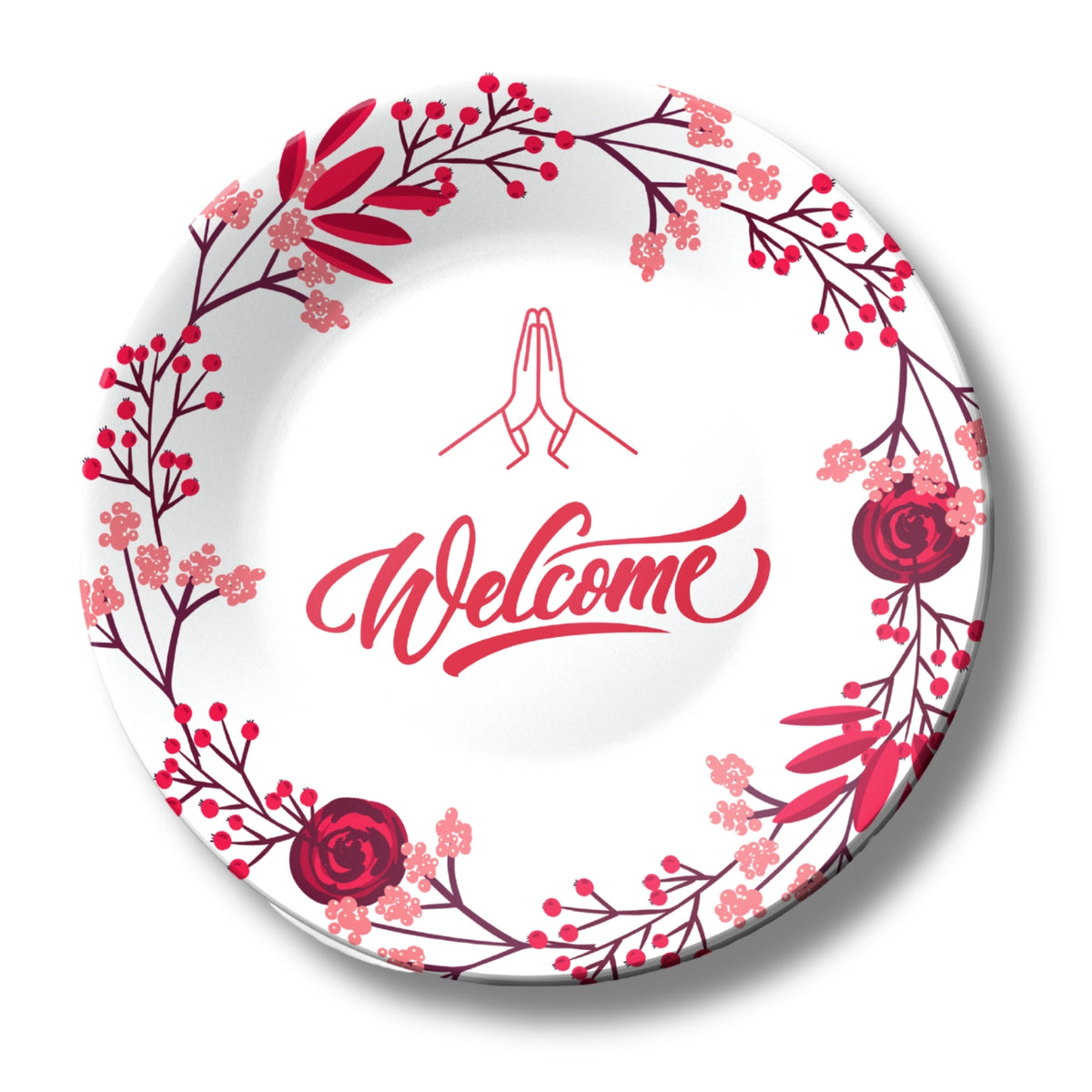 Welcome With Flowers Ceramic Wall Plate Home Décor