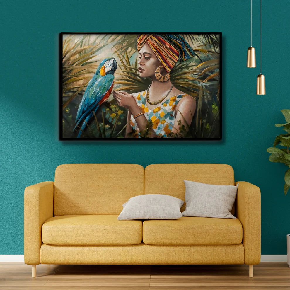 Tropical Bond Afrocentric Canvas Painting Framed Wall Art