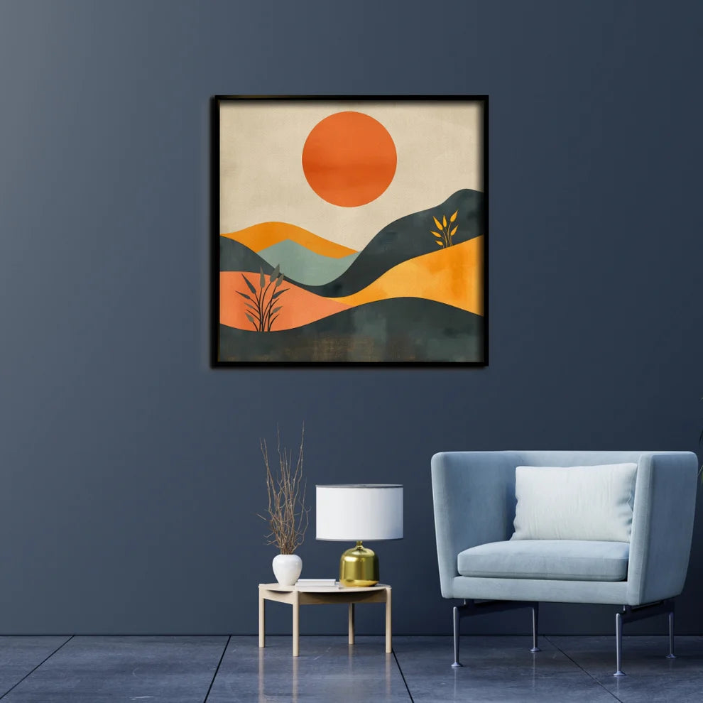Sunset Mirage Abstract Landscape Canvas Painting Framed Wall Art