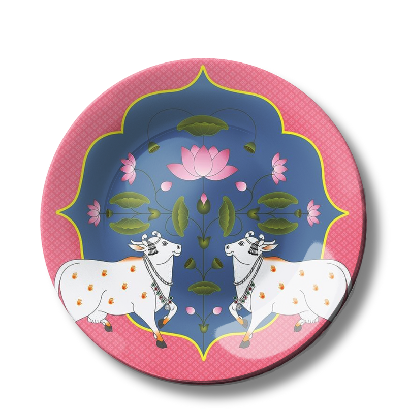 Sacred cow and Lotus Decorative Ceramic Wall Plate