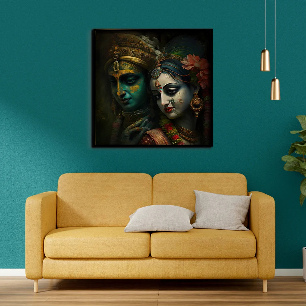 Eternal Love Radha Krishna Canvas Painting Framed Wall Art