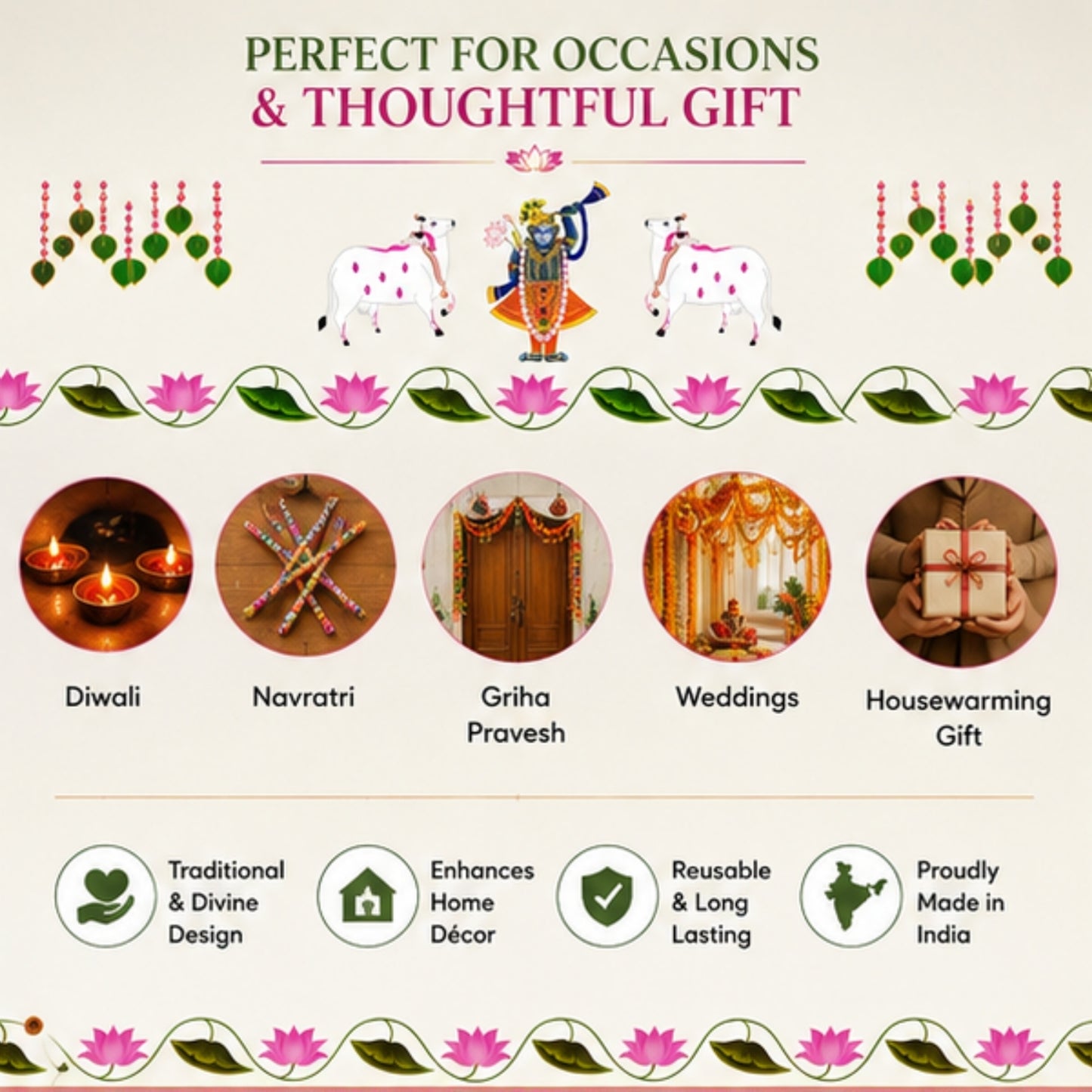 Pichwai Toran for Main Door Entrance, Pooja Mandir & Housewarming Gift