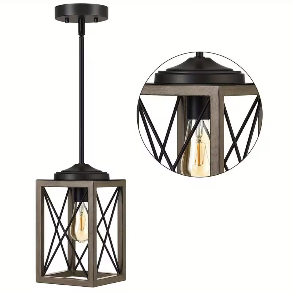 Set of 2 Noir Cross Duo Pendant Solid Wood Lamp