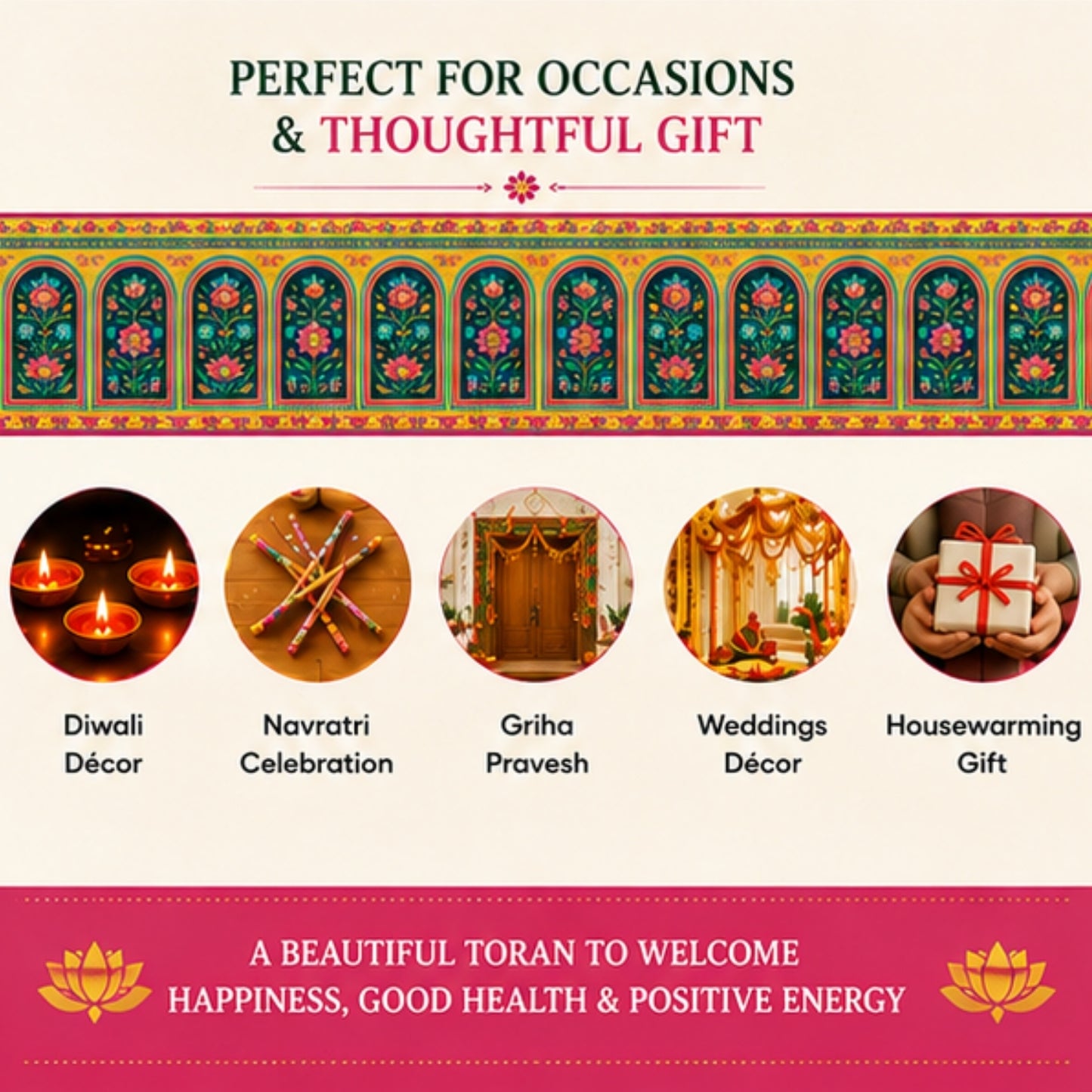 Floral Toran for Main Door Entrance, Window, Pooja Mandir & Housewarming Gift