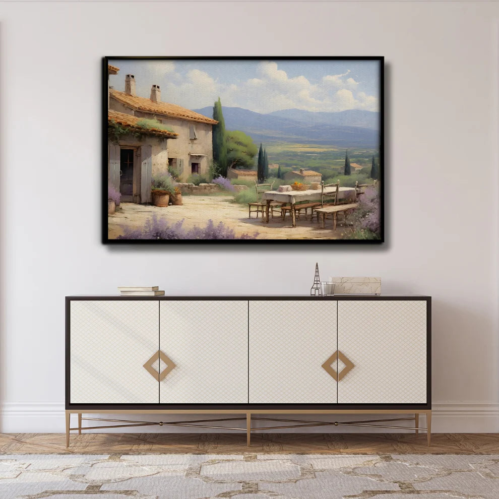 Tuscan Serenity Italian Countryside Canvas Painting Framed Wall Art