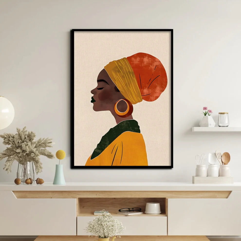 Regal Grace Minimalist Portrait Canvas Painting Framed Wall Art