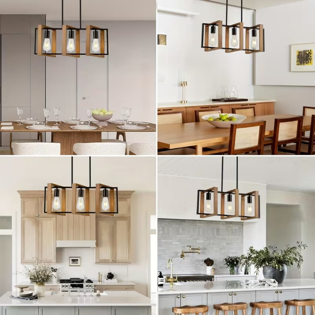 Noir Linear Trio Pendant Solid Wood Lamp