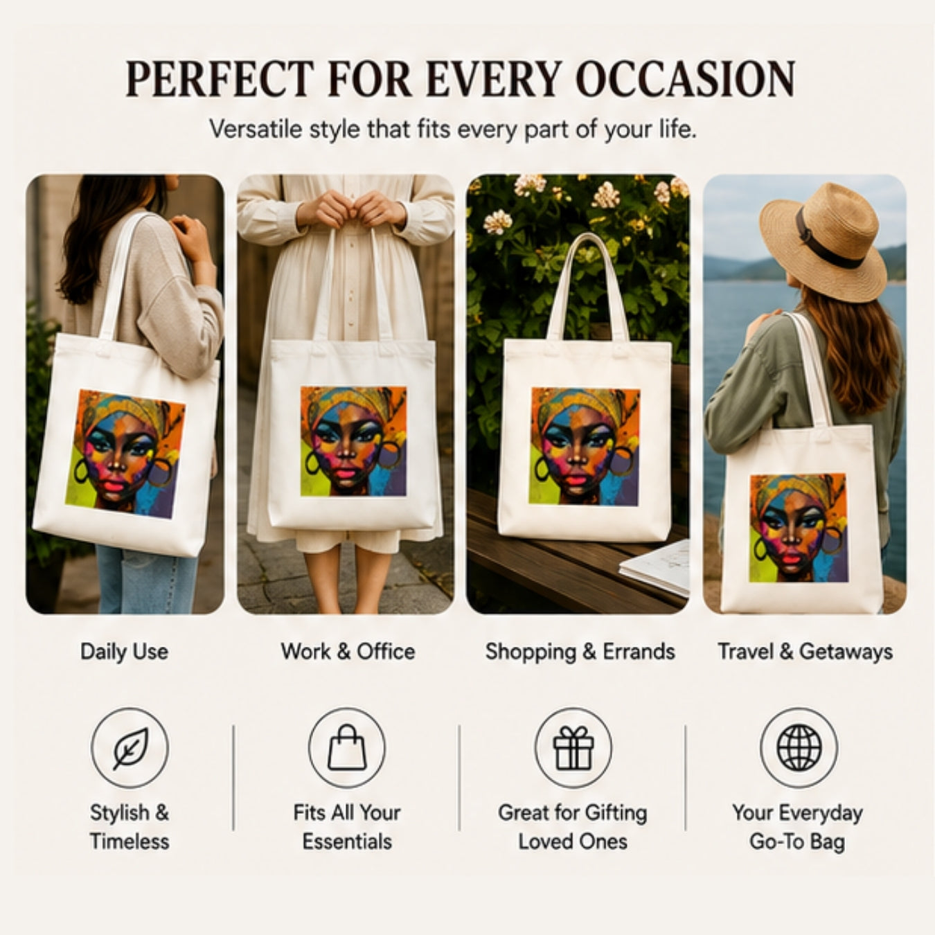 Abstract Premium Reusable Unique Art Printed Tote Bag Stylish Eco-Friendly Cotton Handbags, Canvas Bags for College, Shopping, Office, Travel, Grocery Runs, Beach Day and Casual Outings
