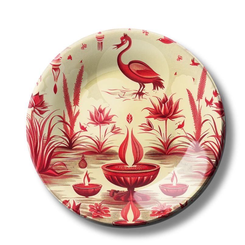 Crimson Reflections Home Decor Ceramic Wall Plate