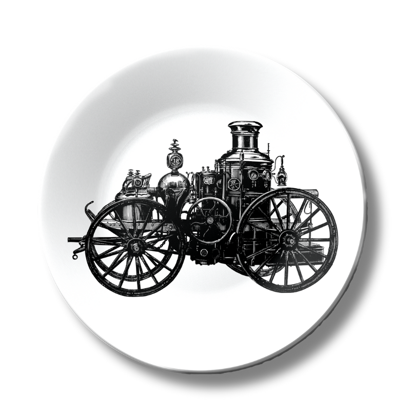 Antique Victorian Early Pumper Fire Truck Cart Or Steam Fire Engine Ceramic Wall Plate