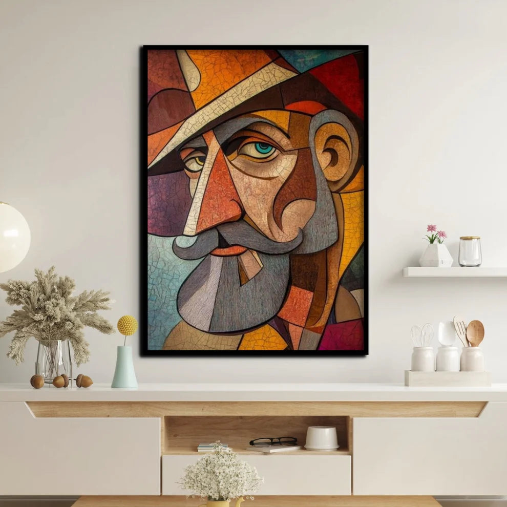 Cubist Gaze Abstract Canvas Painting Framed Wall Art