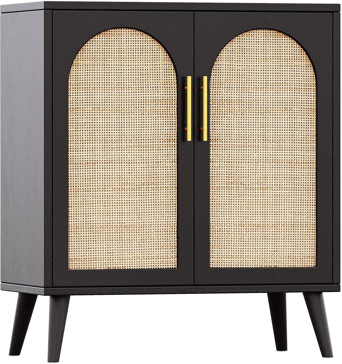 Rattan Storage Cabinet with Doors Black