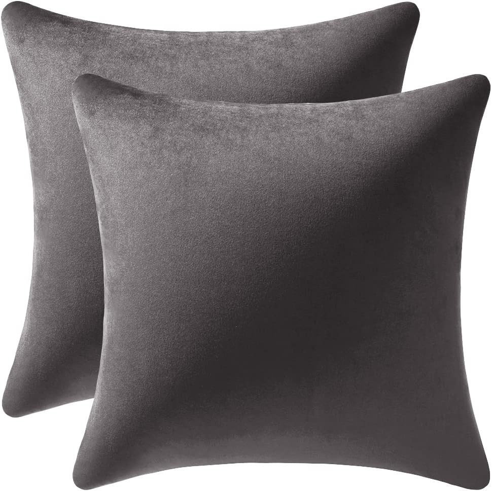 Soft Velvet Square Throw Pillow Cases or Cushion Covers Dark Grey