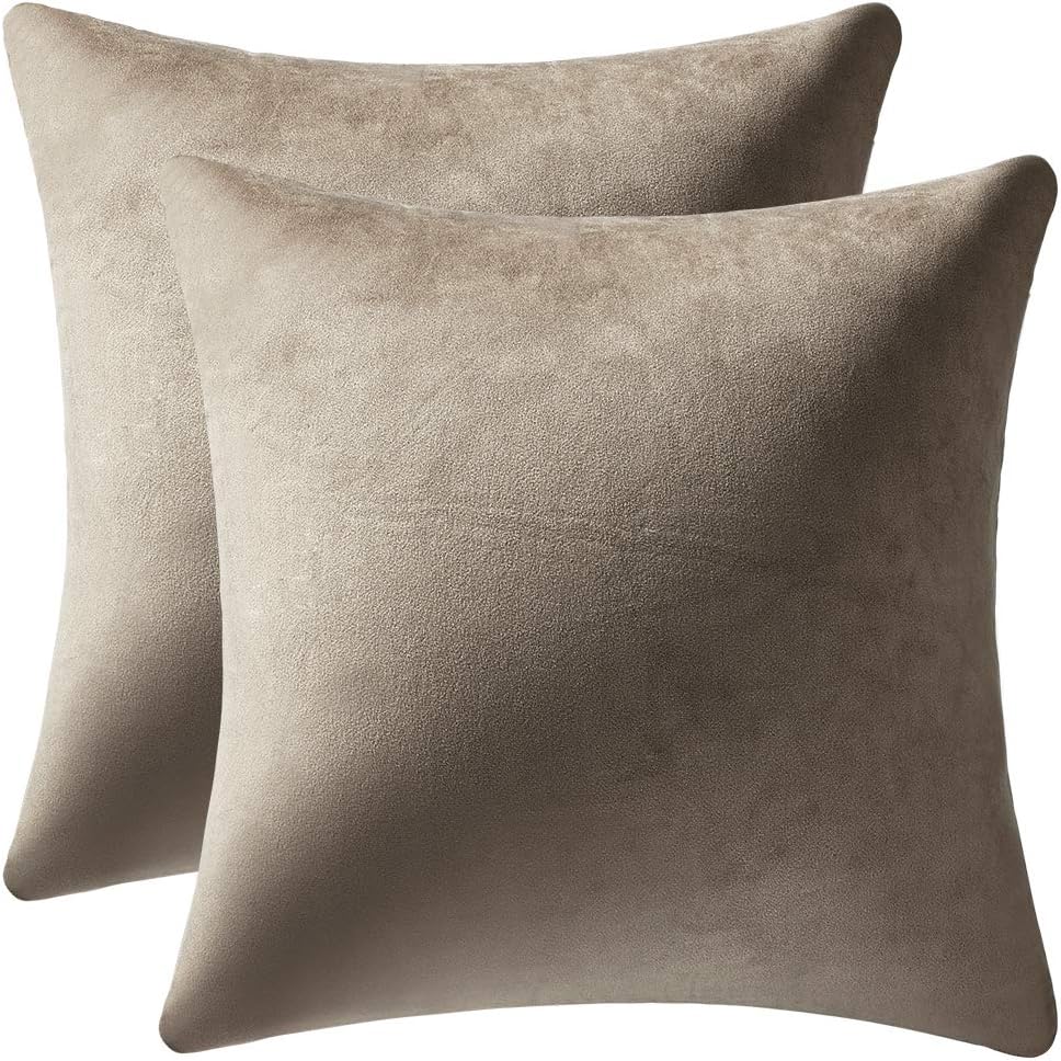 Soft Velvet Square Throw Pillow Cases or Cushion Covers Taupe