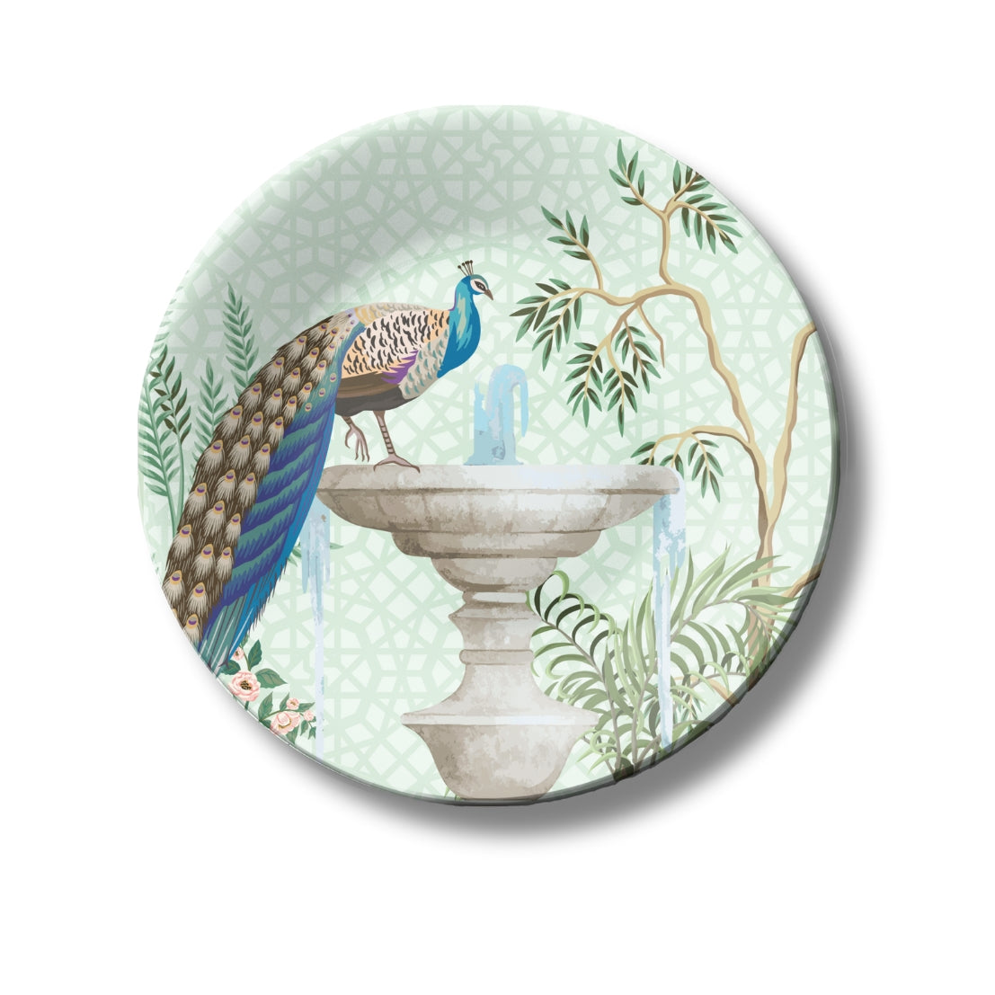 Royal Fountain Peacock Cascade Decorative Wall Plate Ceramic For Home Décor