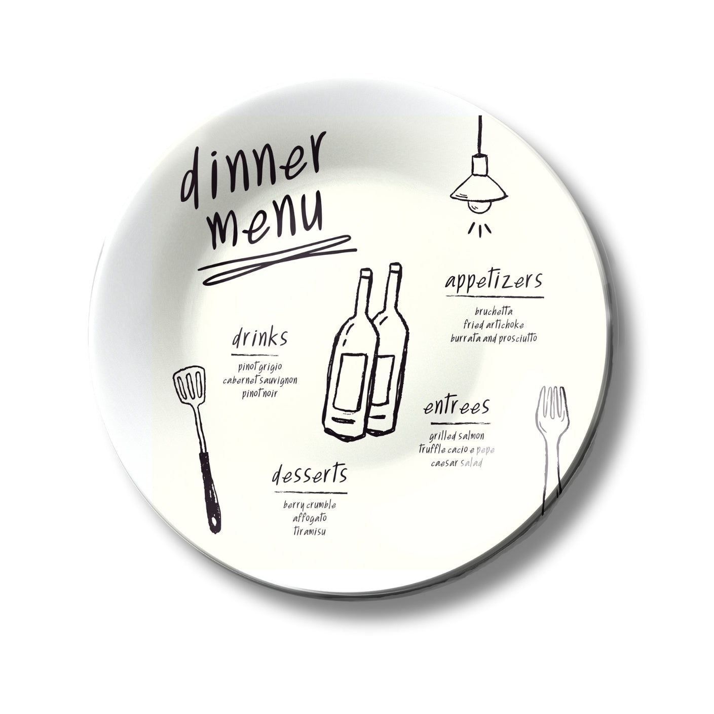 Dinner Menu Art Monochrome Café and Restaurant Wall Décor Decorative Wall Plate