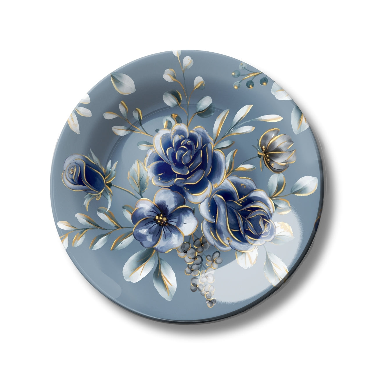 Captivating Blue and Gold Flowers Decorative Wall Plate