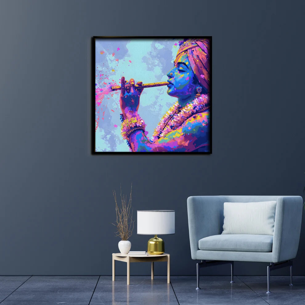 Divine Melody by Krishna Canvas Painting Framed Wall Art
