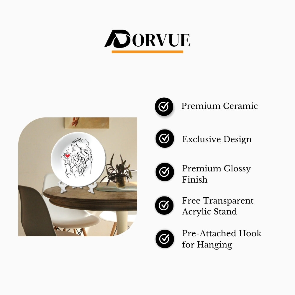 The Coffee Girl Decorative Ceramic Wall Plate