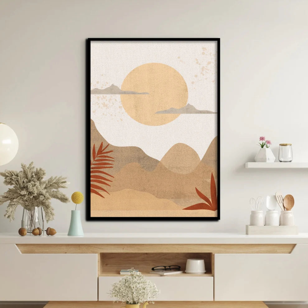 Golden Horizon Tranquil Sunset Canvas Painting Framed Wall Art