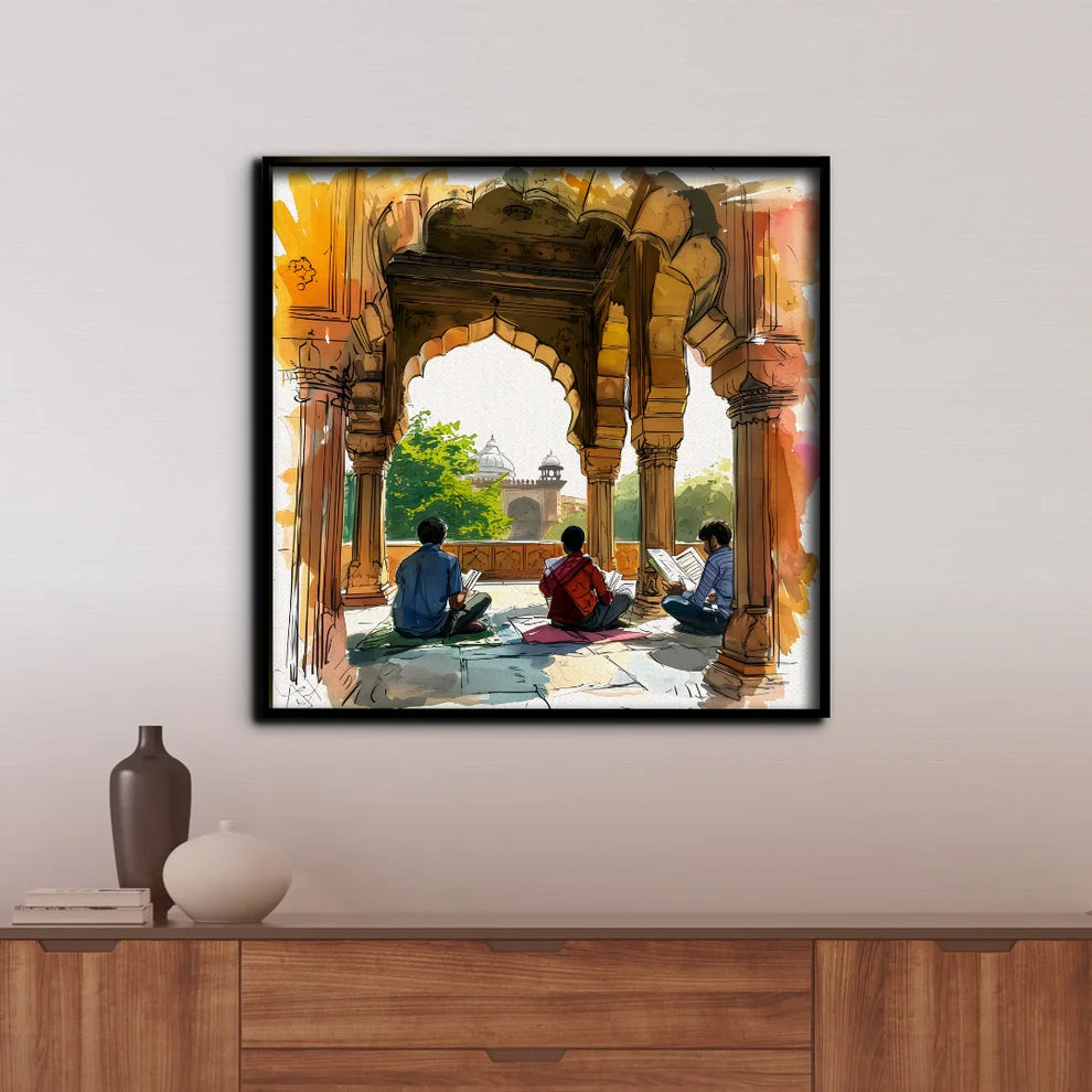 Indian Heritage Study Culture Canvas Painting Framed Wall Art