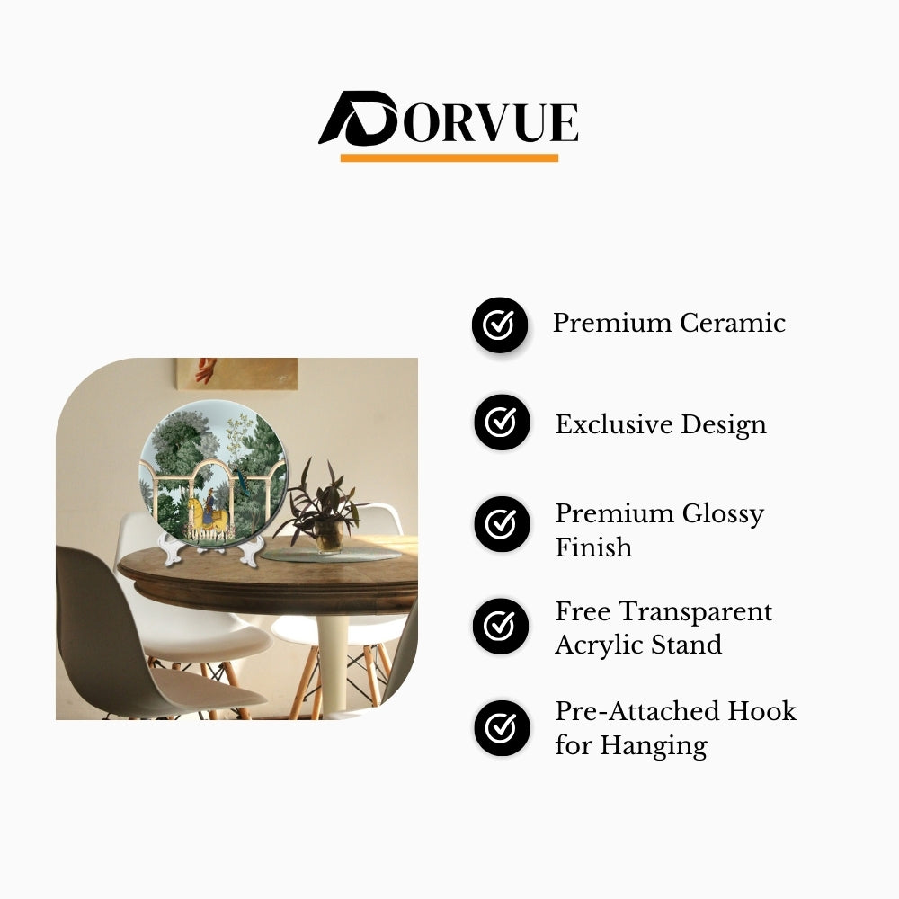 Mughal Prince Horse Ride Ceramic Decorative Wall Plate For Home Décor & Gift