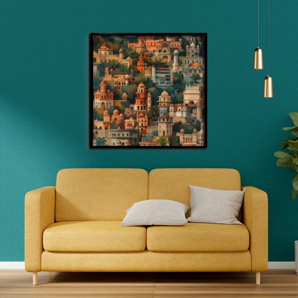 Royal Panorama Architectural Canvas Painting Framed Wall Art