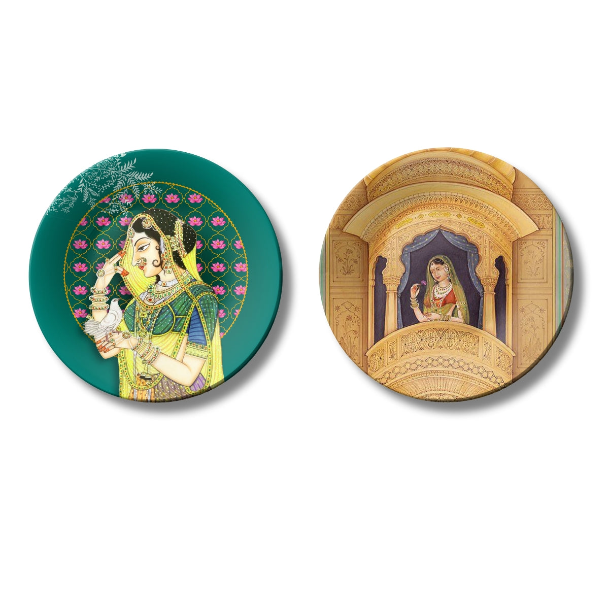 Set of 2 Rajsi Mahal Memoirs Ceramic Wall Plates Home Décor