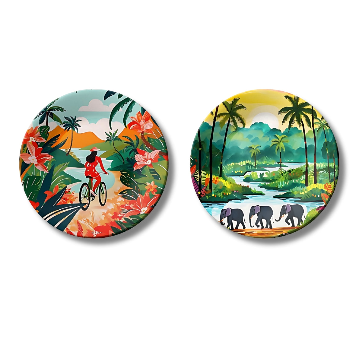 Set of 2 Tropical Escape Adventures Trip Story Ceramic Wall Plates Home Décor