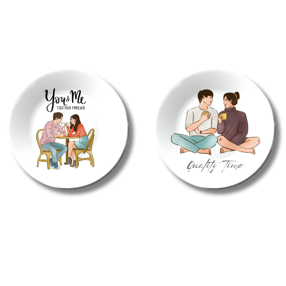 Set of 2 You & Me Cozy Couple Togetherness Tales Ceramic Wall Plates Home Décor