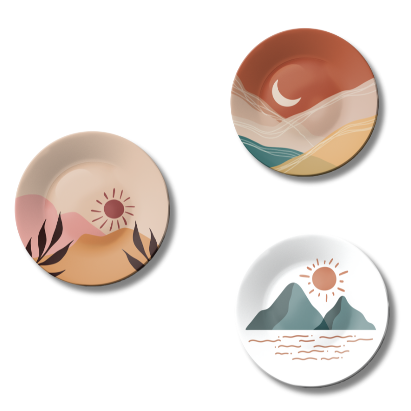 Set of 3 Boho Bloom Ceramic Decorative Wall Plates For Home Décor