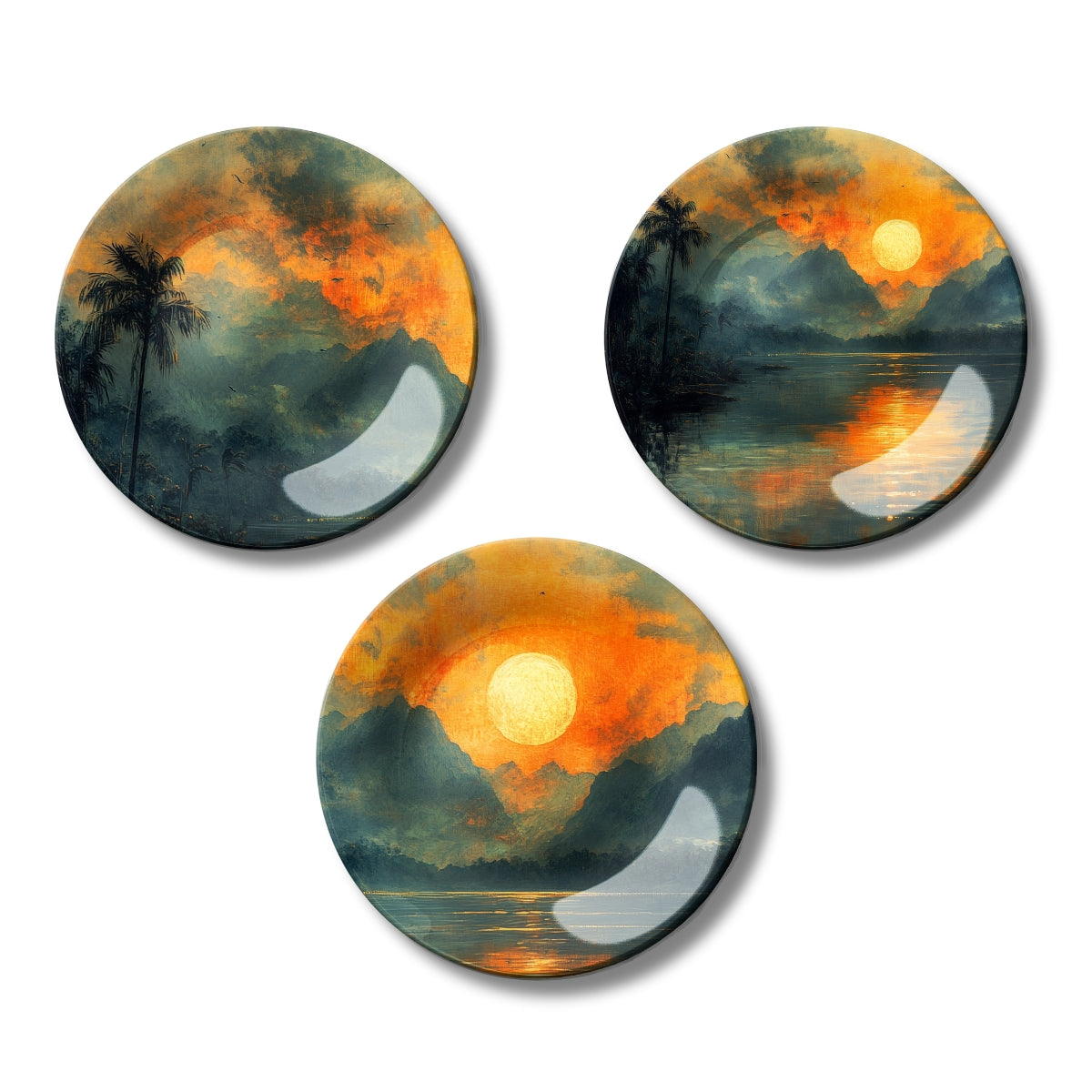 Set of 3 Ember Sunrise Reflections Decorative Wall Plates