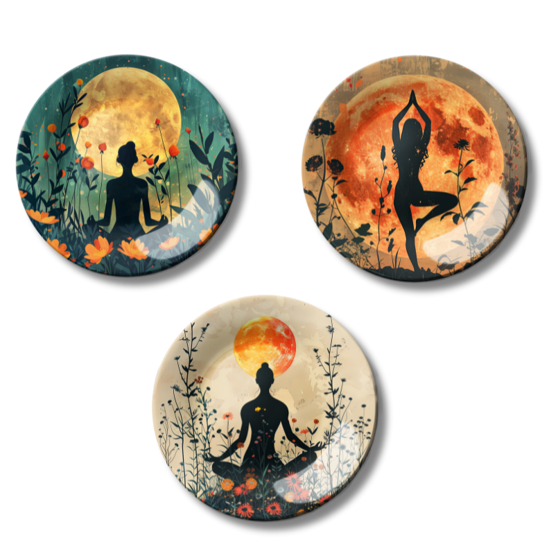 Set of 3 Moonlit Meditation Decorative Ceramic Home Décor Wall Plates