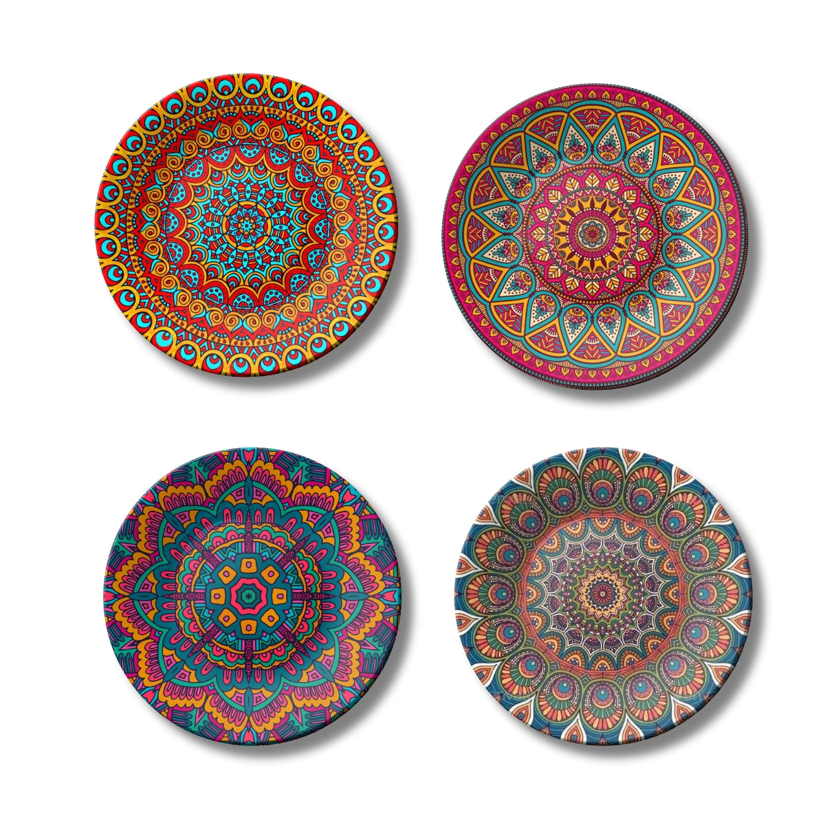 Set of 4 Vibrant Mandala Kaleidoscope Collection Ceramic Decorative Wall Plates