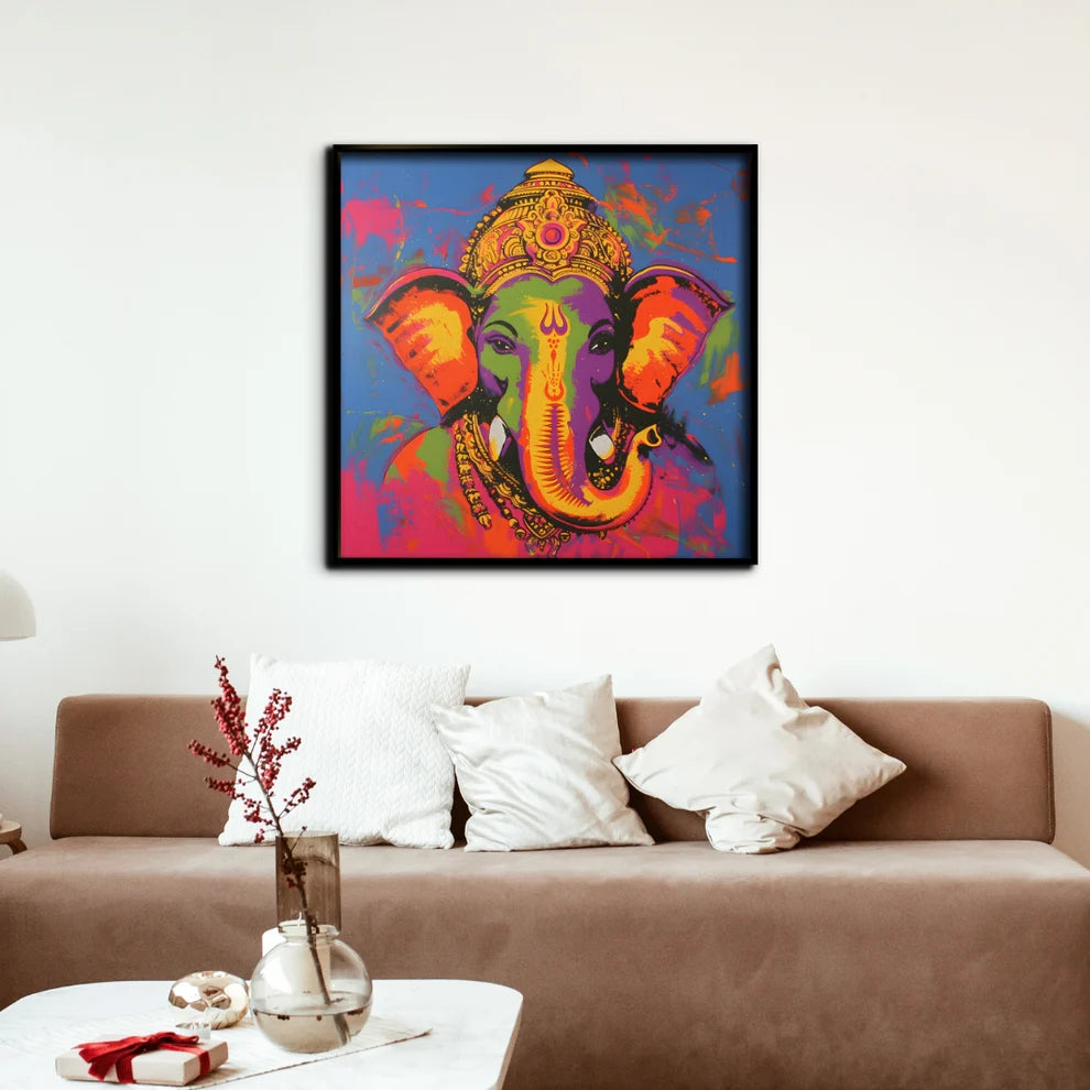 Vibrant Blessings of Ganesha Canvas Painting Framed Wall Art