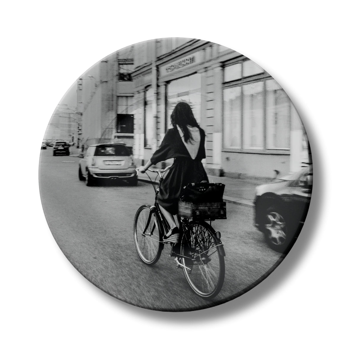 Girl Riding Bicycle Monochrome Decorative Wall Plate