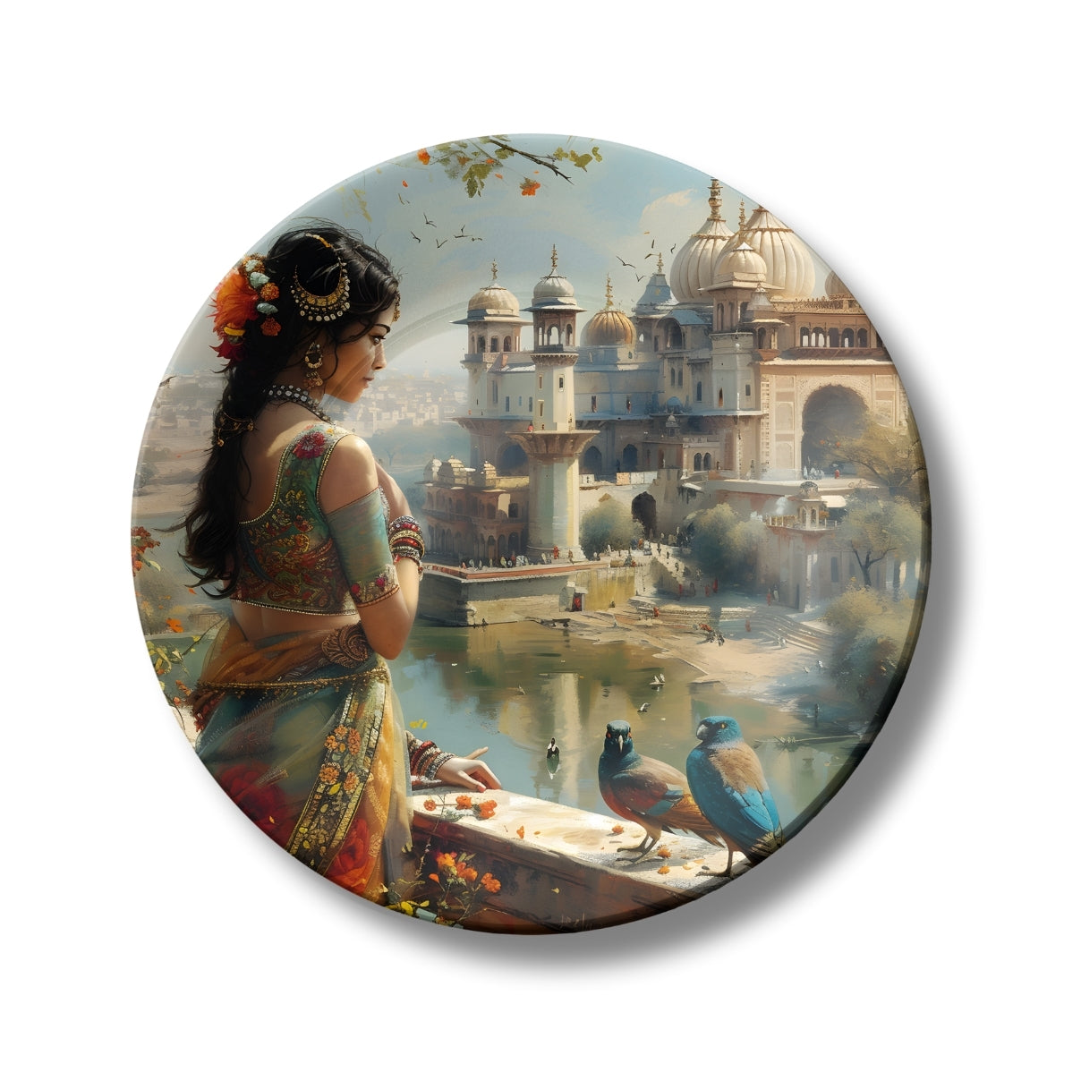 Riverside Beauty – Woman Admiring the Palace Ceramic Decorative Wall Plate