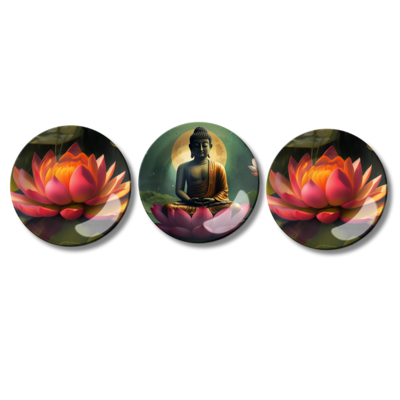Set of 3 Meditating Buddha and Lotus Home Décor Wall Plates